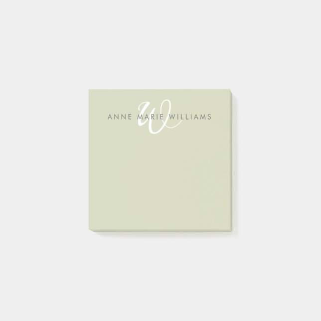 Post-it® Monogramme de style moderne vert sauge blanc (Devant)