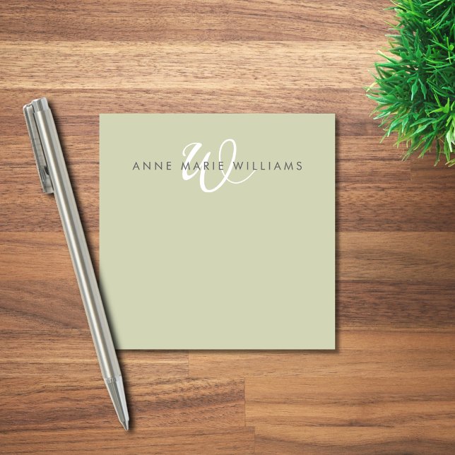 Post-it® Monogramme de style moderne vert sauge blanc (Créateur téléchargé)