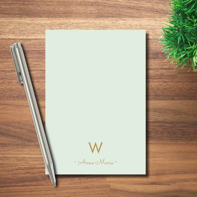 Post-it® Monogramme de style moderne vert sauge or (Créateur téléchargé)