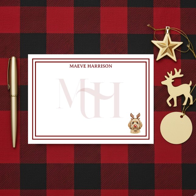 Post-it® Monogramme de vacances Golden Doodle Renne (Gift custom holiday stationery to the dog lover in your life! )
