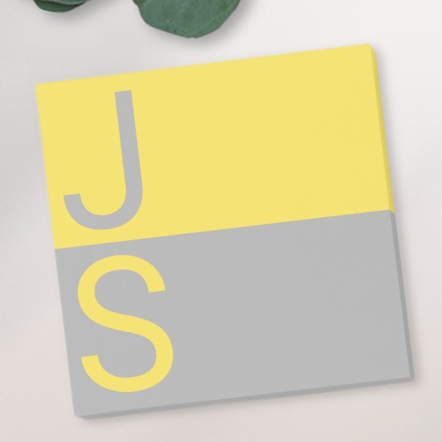 Post-it® Monogramme d'initiales modernes jaune et gris (Créateur téléchargé)