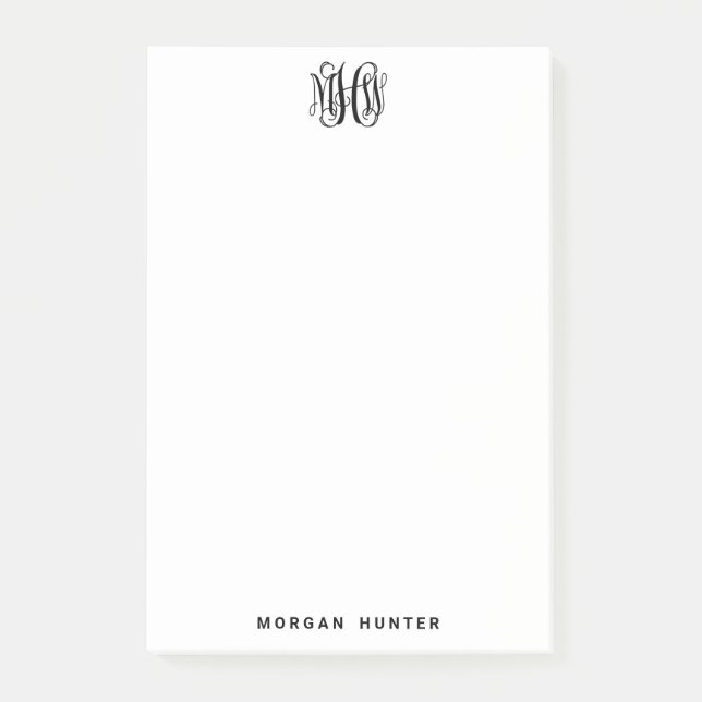 Post-it® Monogramme DIY de vigne initiale noir 3 BG (Devant)
