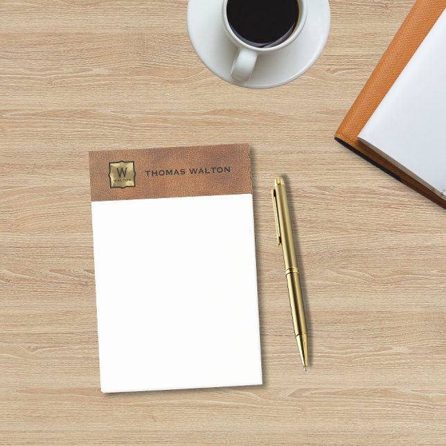 Post-it® Monogramme doré en cuir véritable aspect élégant (Créateur téléchargé)