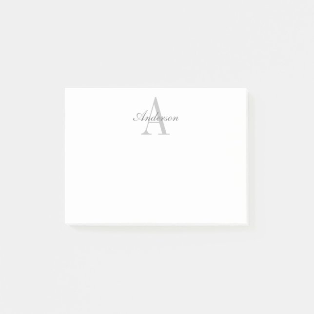 Post-it® Monogramme élégant blanc et gris (Devant)