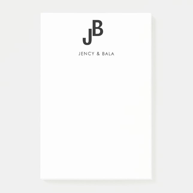 Post-it® Monogramme Élégant de Couple Noir et Blanc (Devant)