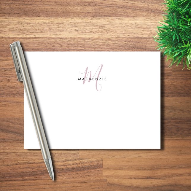 Post-it® Monogramme élégant moderne blanc rose blush écritu (Créateur téléchargé)