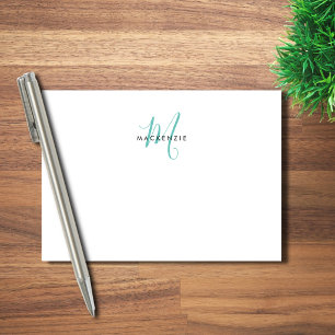 Post-it® Monogramme élégant moderne blanc sarcelle écriture