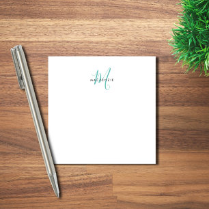 Post-it® Monogramme élégant moderne blanc sarcelle écriture