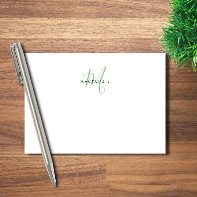Post-it® Monogramme élégant moderne blanc vert écriture (Créateur téléchargé)