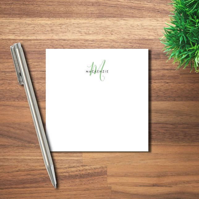 Post-it® Monogramme élégant moderne blanc vert écriture (Créateur téléchargé)