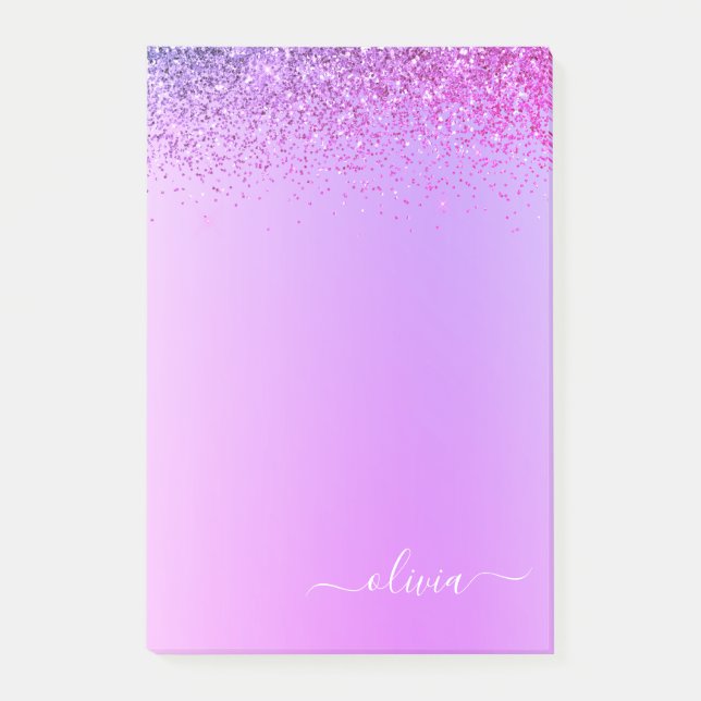 Post-it® Monogramme en métal brossé violet Nom Luxe (Devant)