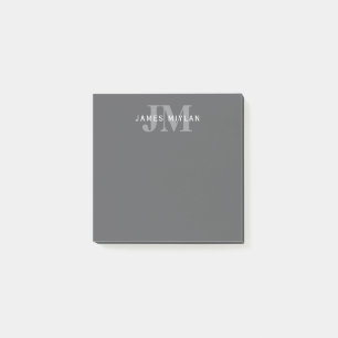 Post-it® Monogramme et nom gris foncé moderne