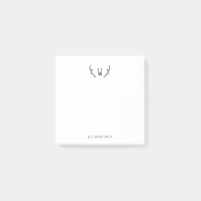 Post-it® Monogramme et nom personnalisés simples de branche (Devant)