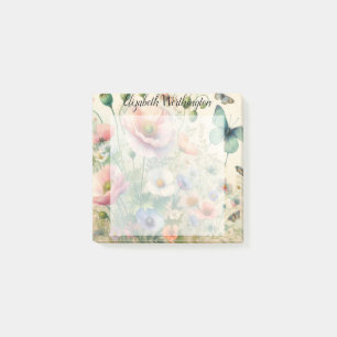 Post-it® Monogramme et nom sur fleurs aquarelles vintage