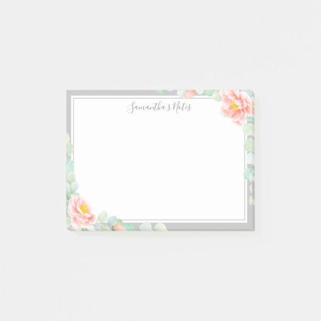 Post-it® Monogramme Eucalyptus Feuille pivoine florale Pêch (Devant)