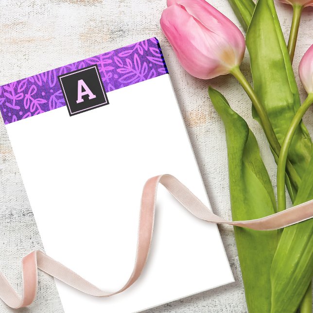 Post-it® Monogramme feuille violet feuillage motif moderne  (Créateur téléchargé)