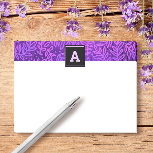 Post-it® Monogramme feuille violet motif botanique audacieu (Créateur téléchargé)
