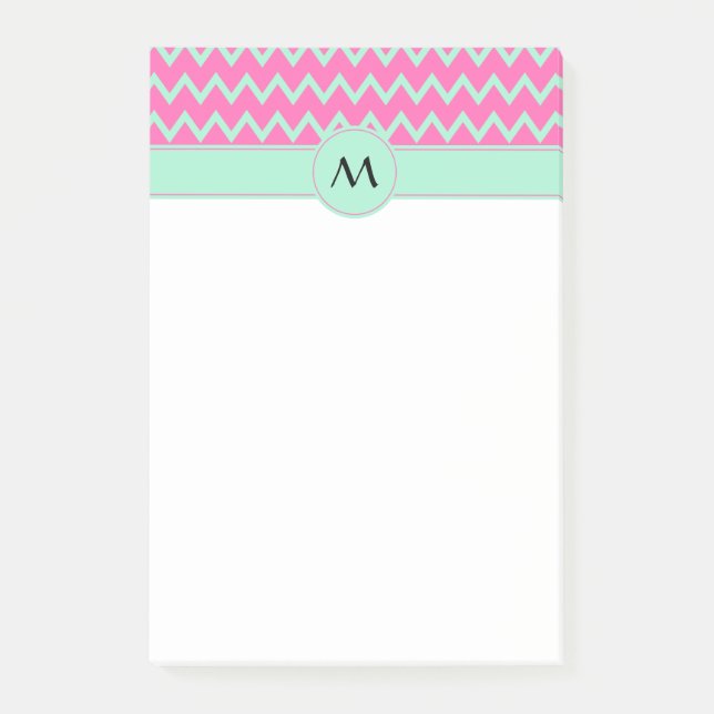 Post-it® Monogramme fille rose et vert Motif Zigzag (Devant)