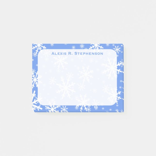 Post-it® Monogramme Flocons de neige sur Bleu barbeau (Devant)