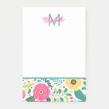 Monogramme floral de printemps rose et sarcelle
