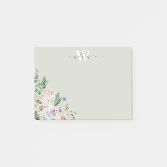 Post-it® Monogramme floral fillette verte Notes post-it (Devant)