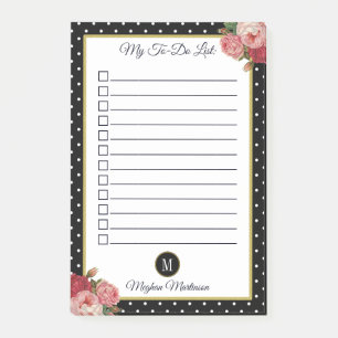 Post-it® Monogramme floral noir Pois Nom à faire