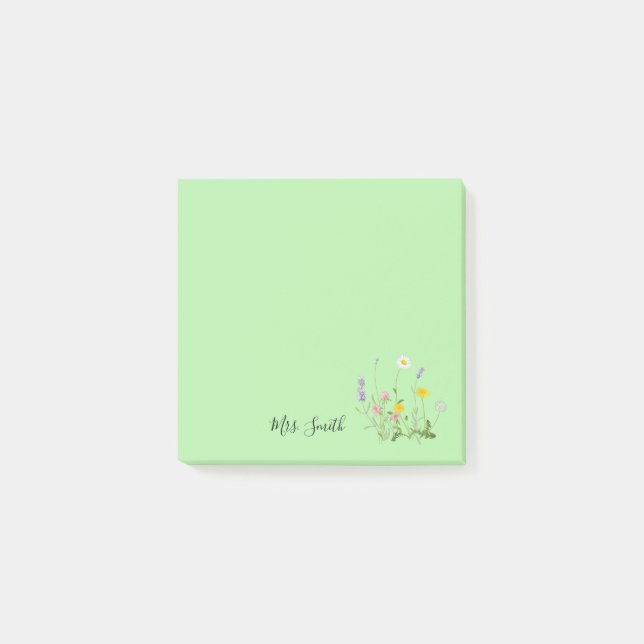 Post-it® Monogramme Floral Personnalisé Menthe (Devant)