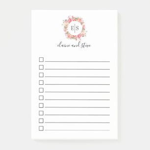 Post-it® Monogramme floral rose élégant pour faire la lis