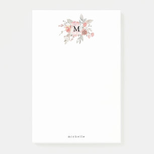 Post-it® Monogramme floral rose poudré élégant