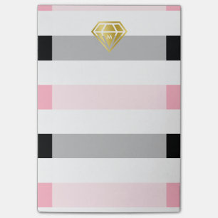Post-it® Monogramme Gold Diamond & Pink & Black Stripes