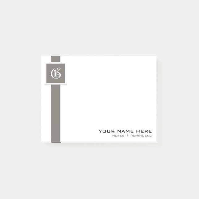 Post-it® Monogramme gris et blanc professionnel de rayure (Devant)