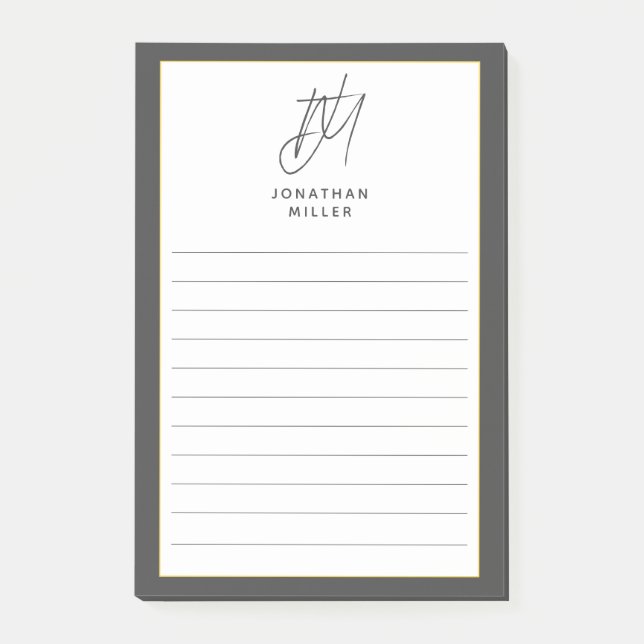 Post-it® Monogramme gris minimaliste moderne (Devant)