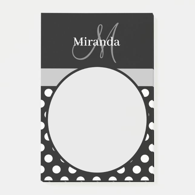 Post-it® Monogramme gris noir blanc Polka point (Devant)