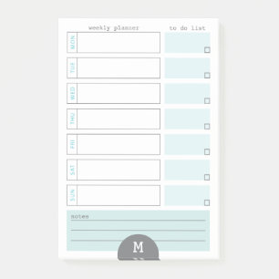 Post-it® Monogramme Hebdomadaire Planificateur Turquoise No