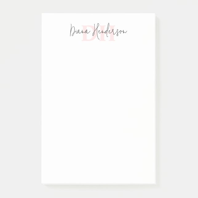 Post-it® Monogramme initial et script rose moderne (Devant)