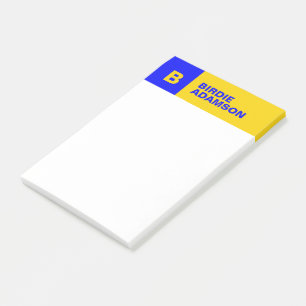 Post-it® Monogramme initial moderne Blue Gold Nom, Élégant