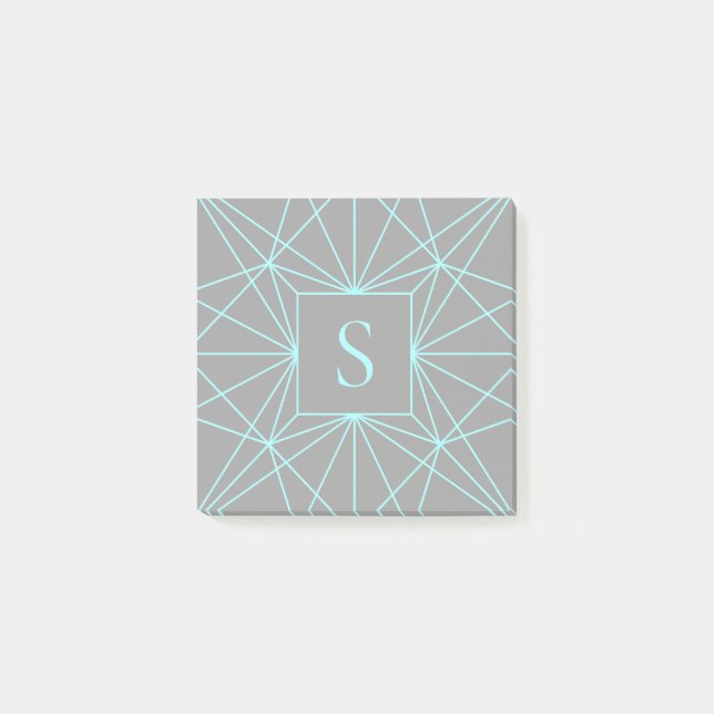 Post-it® Monogramme Initial | Motif Géométrique Turquoise (Devant)
