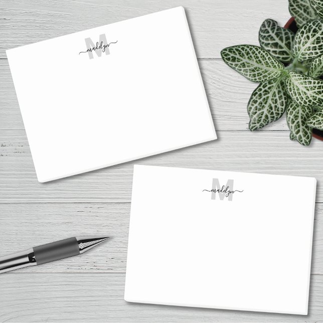Post-it® Monogramme Initial Nom Noir Et Blanc (Black White Monogram Post-it Notes)