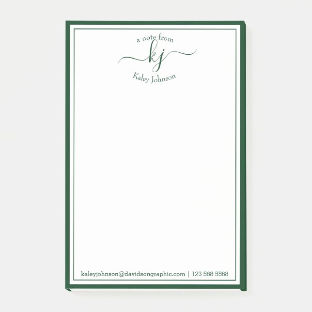 Post-it® Monogramme Initial Script Green Du Bureau De  (Devant)