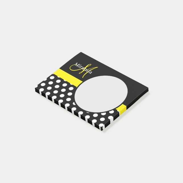 Post-it® Monogramme jaune noir blanc Polka point (Incliné)
