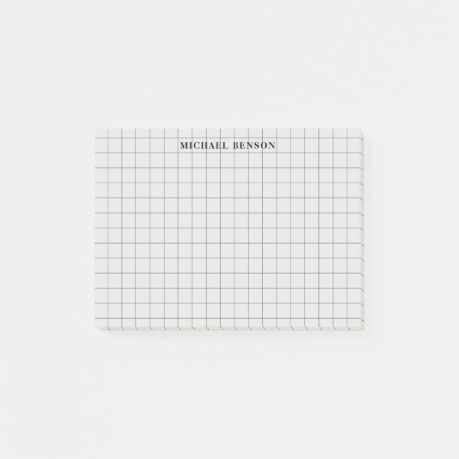 Post-it® Monogramme lignes quadrillées moderne gris noir si (Devant)