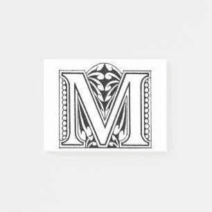 Post-it® Monogramme M, lettre M, alphabet M, noir et blanc