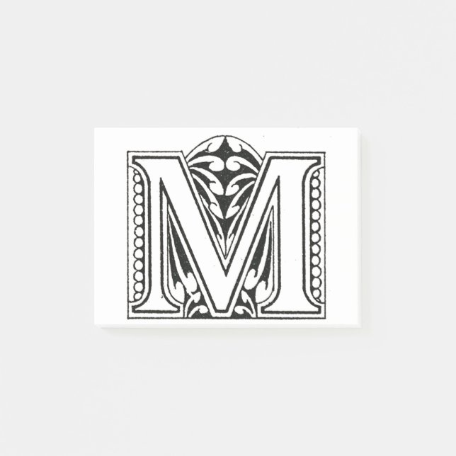 Post-it® Monogramme M, lettre M, alphabet M, noir et blanc (Devant)
