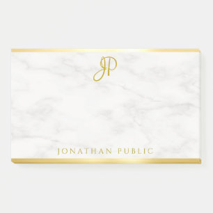 Post-it® Monogramme Marbre blanc or manuscrit personnalisé