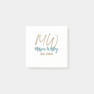Post-it® Monogramme marron bleu turquoise année simple mini