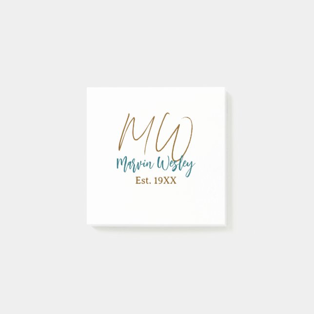 Post-it® Monogramme marron bleu turquoise année simple mini (Devant)