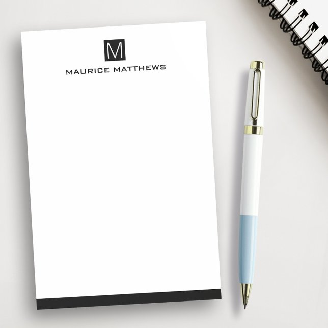 Post-it® monogramme masculin moderne nom carré noir (Modern masculine monogram name black square post-it notes)
