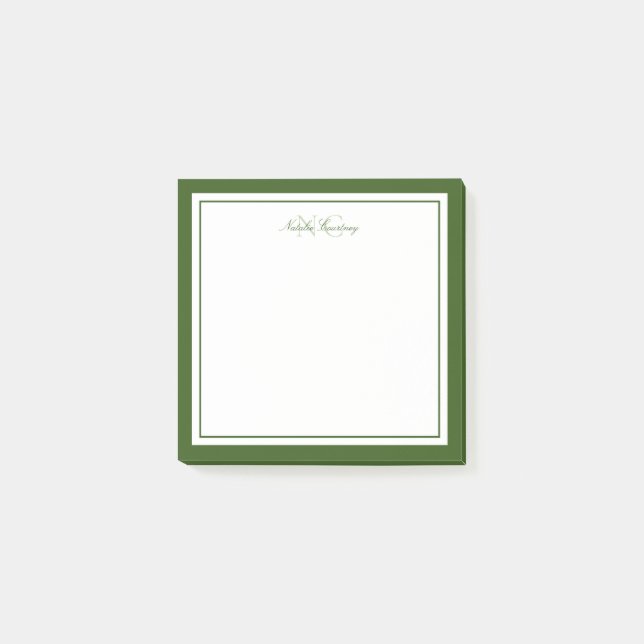 Post-it® Monogramme minimaliste à deux bordures vert mousse (Devant)