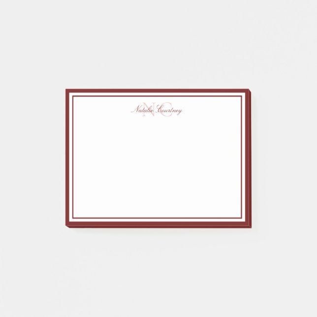Post-it® Monogramme minimaliste Maroon à deux bordures (Devant)