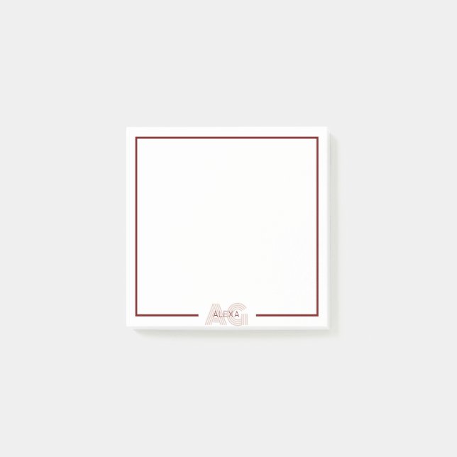 Post-it® Monogramme moderne beige et vin (Devant)